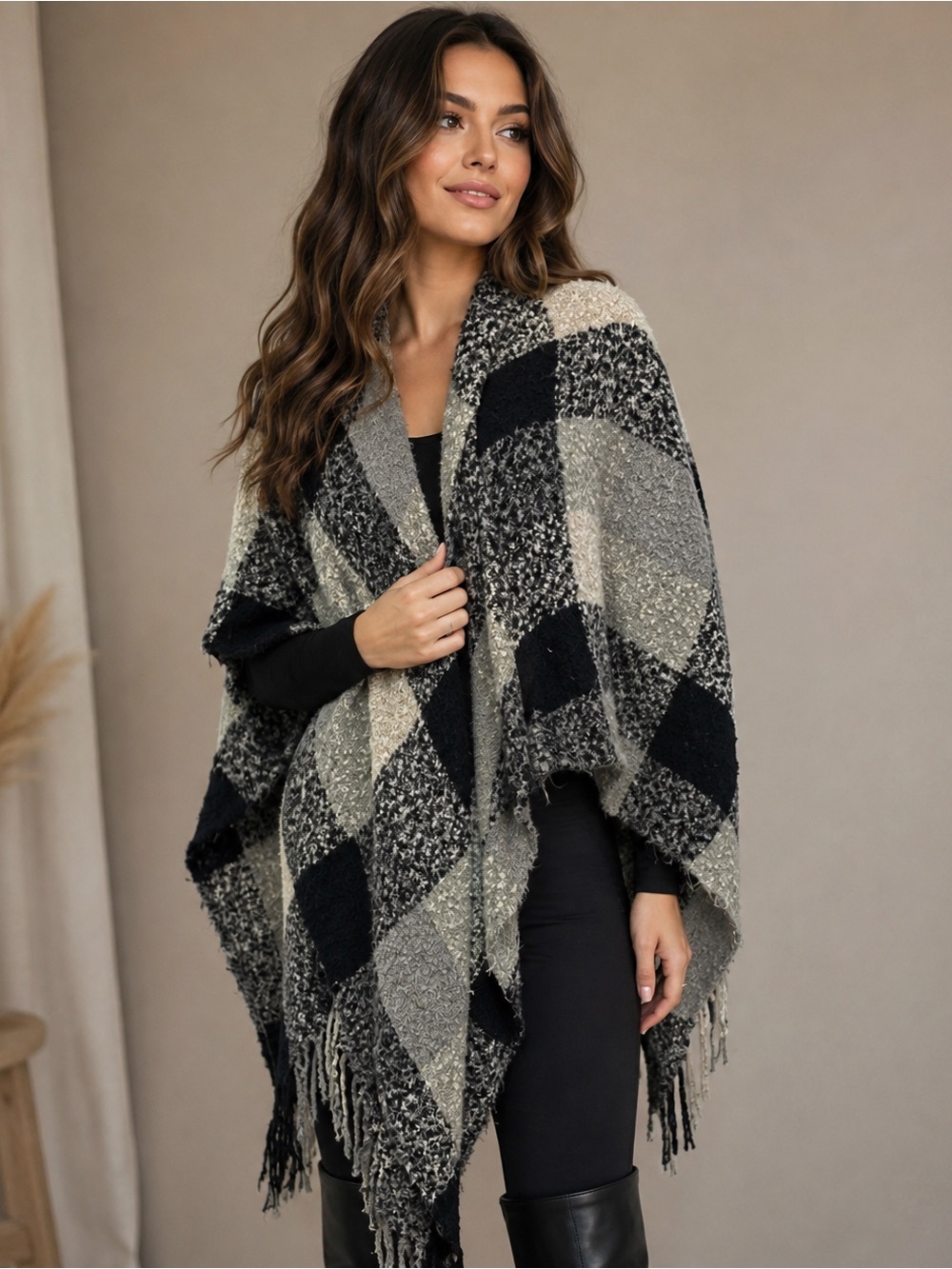 Woolrich Plaid Cozy Blanket Wrap Cardigan One Size Women’s Cape